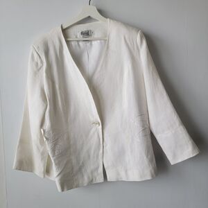 JSong collection womens‎ size 16 100% linen blazer 3/4 sleeves flower embroidery
